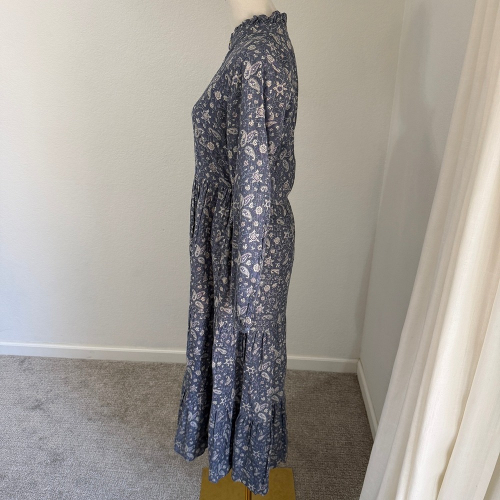 Louis Louise Paris Blue Floral Paisley Maxi‎ Dress Medium French Prairie Peasant - Picture 6 of 11